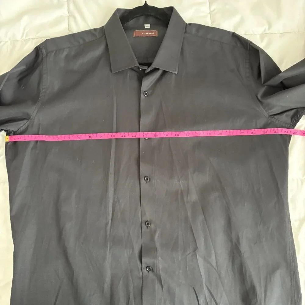 Vitarelli Mens Black Dress Shirt Long Sleeve Button Up Business Party 18.5 36/37 - Picture 4 of 4